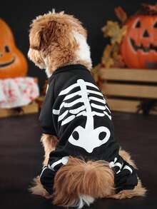 PETSIN Halloween Glow-In-The-Dark Skeleton Pet Jumpsuits - Black - View 3