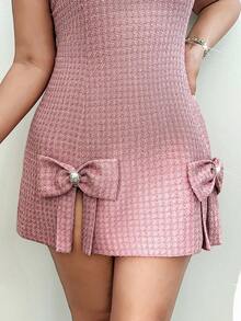 Viva Relle Plus Size Women's Sexy Party Bow Strap Dress - Pink - View 6