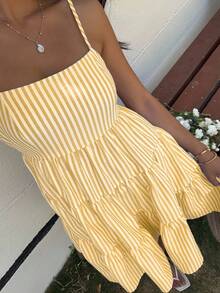 SHEIN EZwear 女士蓝色梭织条纹吊带背心连衣裙