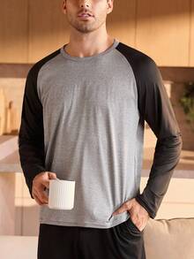 Manfinity Underwear&Sleepwear Basics 大码男士撞色拼布睡衣套装上衣男士家居服睡衣秋季