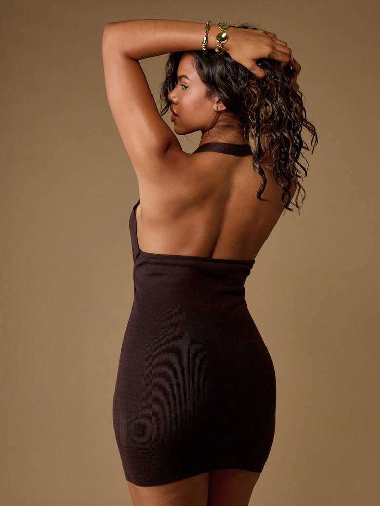 MISSGUIDED Abito mini aderente a costine con collo alto, senza maniche, adatto per feste, uscite serali, con dettaglio ad anello sulla schiena, ideale per l'inverno e l'autunno