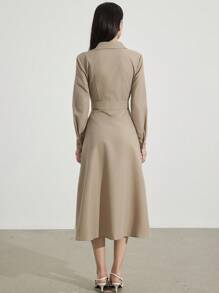 Heiryn Đầm midi tay dài phối màu thanh lịch thời trang dành cho nữ - Màu Khaki - Xem 3