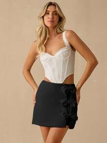 Enchnt 女士优雅纯色蝴蝶结装饰半身裙，夏季 - 黑色 - 查看 2