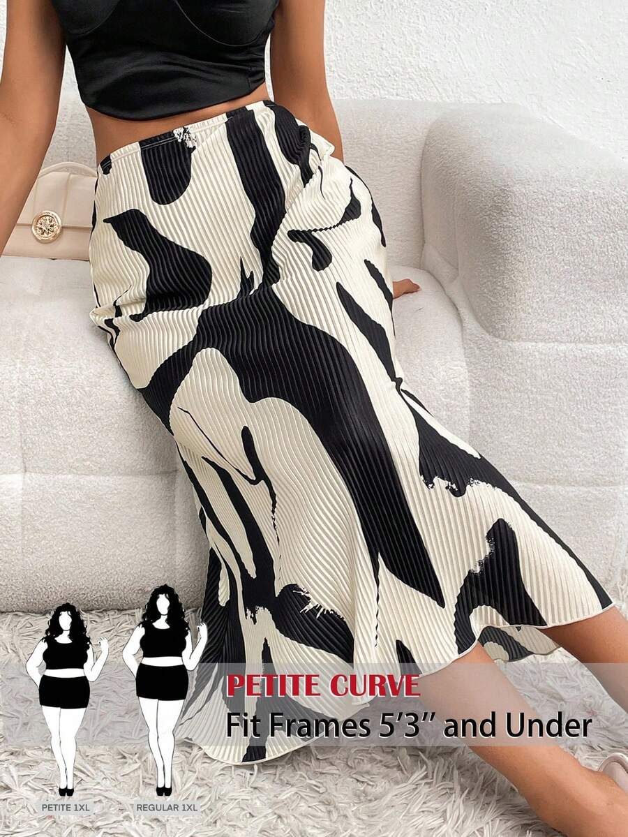 SHEIN PETITE CURVE Váy dài Plisse in họa tiết cỡ lớn - Nhiều màu - Xem 1