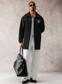 Manfinity Homme Cortavientos de hombre de media longitud con estampado de letras - Negro - Ver 8