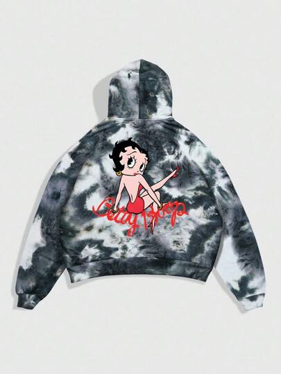 Betty Boop | ROMWE Men's Tie-Dye & Cartoon Pattern Hoodie Sweatshirt