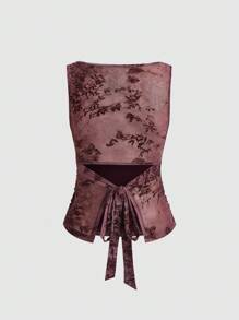 Sweetra New Autumn Mesh Flocked Retro Bowknot Design Y2K Sexy Camisole For Women, Daily Wear