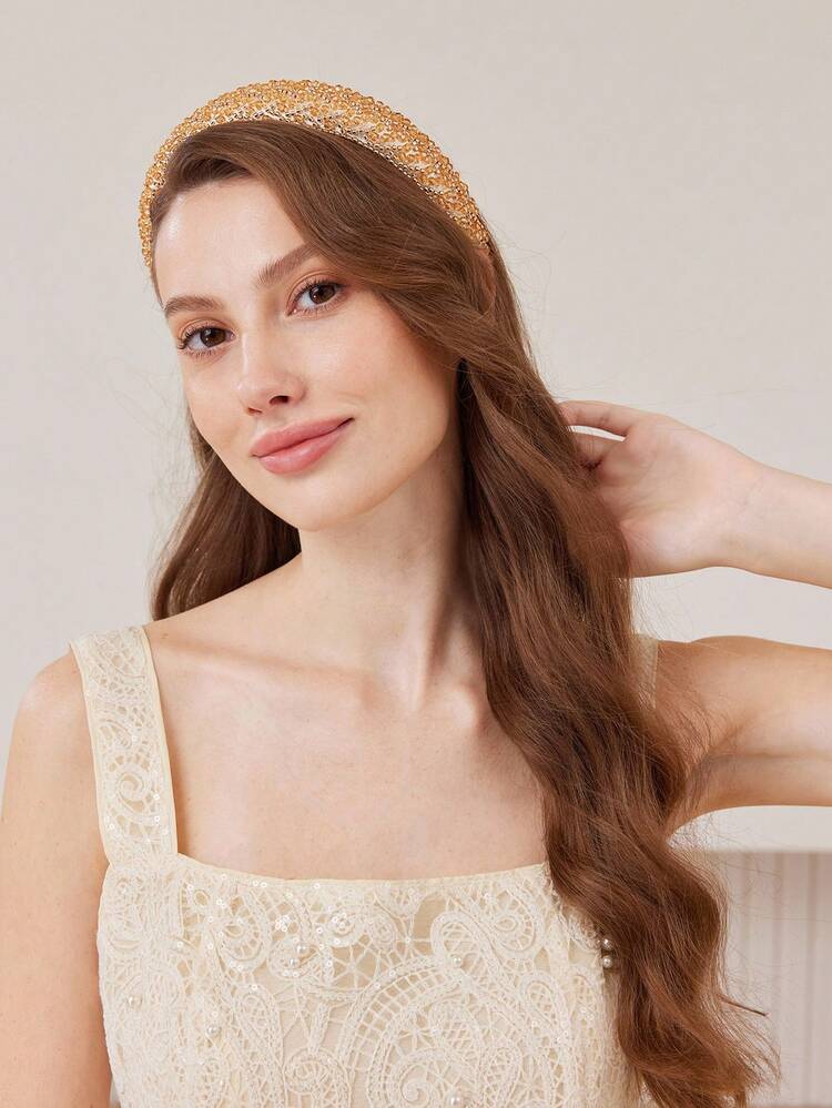 Diadema decorada con cuentas de arroz de cristal sencillas