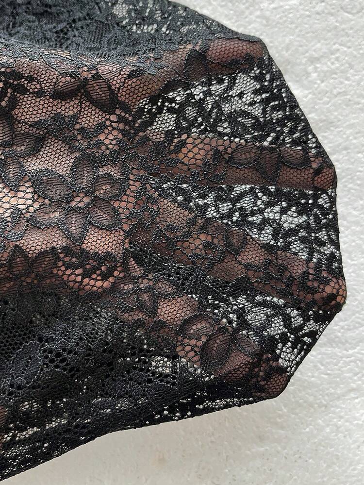 Elenzga Áo khoác tay cánh dơi viền ren 3D cỡ lớn cho nữ - màu đen - Xem 7