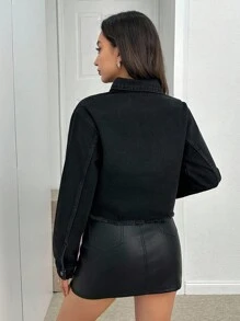 EURMUSE Women's Front Button Long Sleeve Pocket Simple Jacket, Casual Daily Wear - Black - View 2