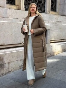 Cloudara Women Long Hooded Padded Winter Coat - Camel - View 3