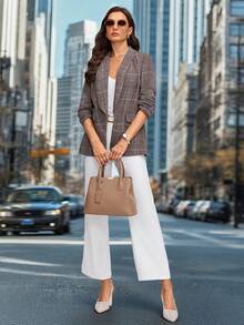 SHEIN Clasi Women's Plaid Shawl Collar Business Blazer