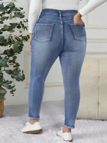 EMERY ROSE EMERY ROSE Jeans casuales ajustados con bolsillos y diamantes de imitación para mujer de talla grande - Azul - Ver 2