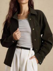 Briarwyn 秋冬装老款女士休闲通勤纯色常规夹克，返校季，女士复古服装，女士办公室服装 - 軍綠色 - 查看 4