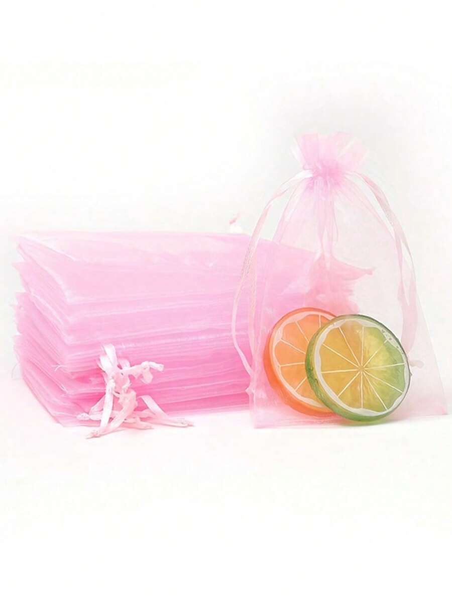 50pcs Organza Gift Bags With Drawstring Cord For Jewelry, Candy, Wedding, Party - Pink - View 1