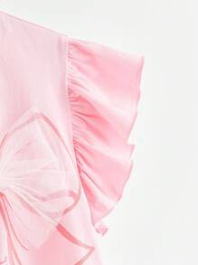 SHEIN Tween Girl Printed Mesh Patchwork Bow Graphic T-Shirt, Suitable For Summer - Baby Pink - View 4