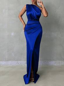 Vestido largo de fiesta elegante de tela de satén para mujer