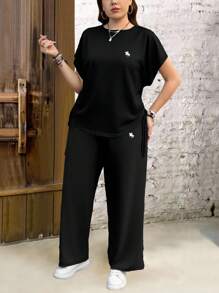 EMERY ROSE 2 件套休闲简约马标志图案加大码服装，适合秋季 - 彩色 - 查看 3