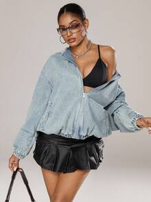 Jeanoix Women's Casual Washed Denim Hooded Jacket - Light Wash - View 6