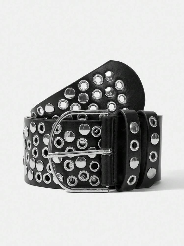 1PC WOMEN'S BLACK RIVET EYELET DECOR PUNK STYLE BELT, VERSATILE ACCESSORY FOR DRESSES, JEANS, DAILY WEAR