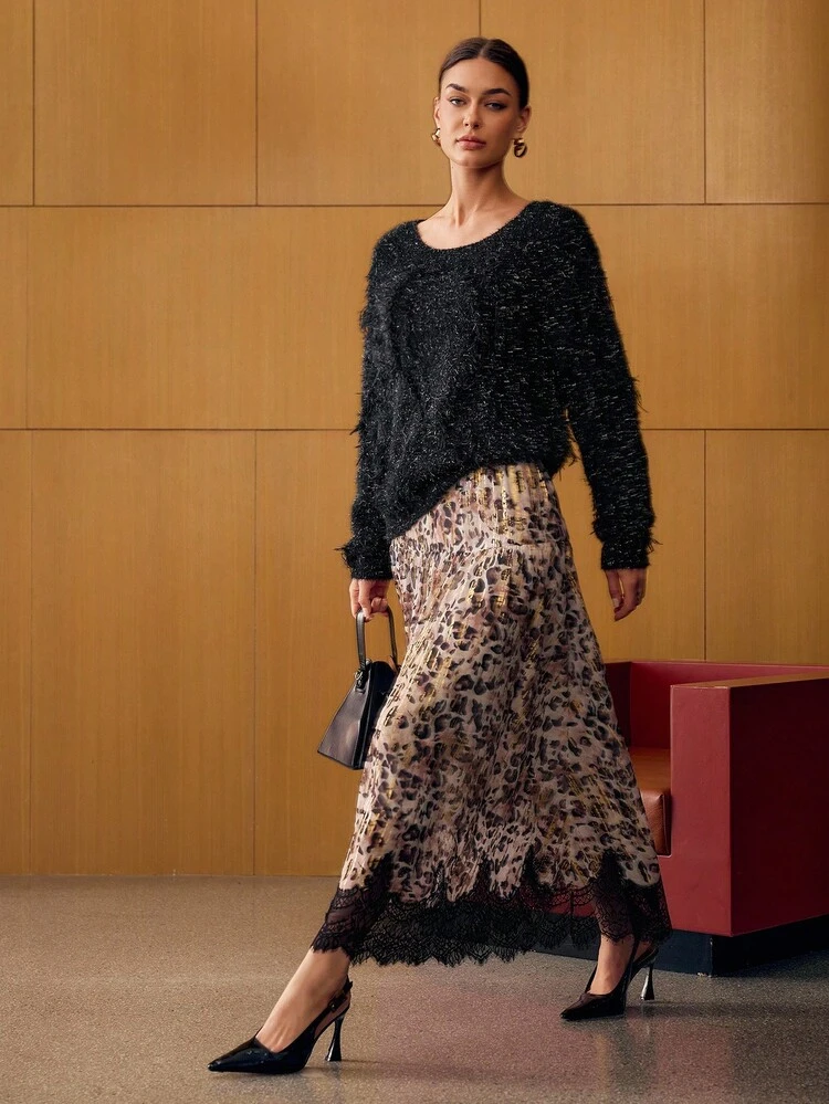 SOLID ROUND NECK FLUFFY KNIT SWEATER