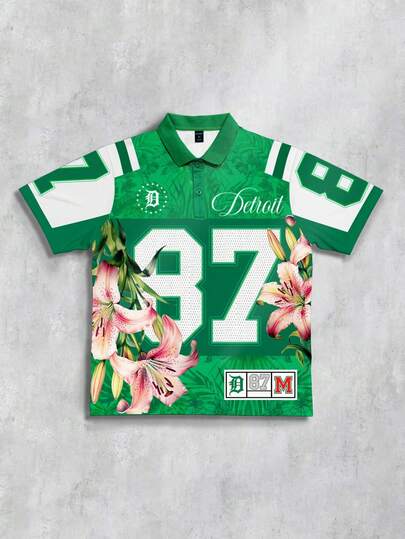 Prep Printed Loose Polo Collar Short Sleeve T-Shirt Jersey