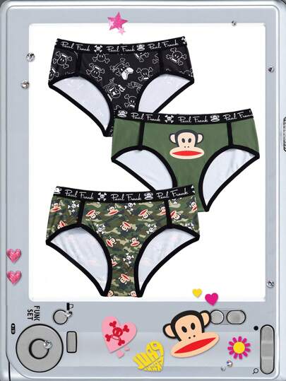 Paul Frank X ROMWE 3pcs Plus Size Funny Cartoon Full Print Elastic Waistband Briefs