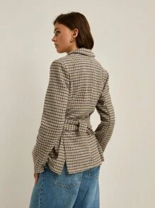 Nöista's karierter Blazer mit breitem Gürtel ist für Arbeitsoutfits für Frauen, Business-Lässig-Looks und formelle Herbst-/Winterkleidung für Frauen entworfen und verleiht Ihren Bürooutfits einen sofortigen Herbst- und Winter-Kleidungsauffrischung. - Braun - Übersicht 5