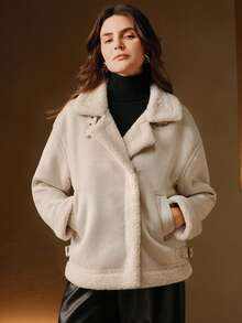 Anewsta 女士时尚宽松外套，秋冬款 - 白色 - 查看 10