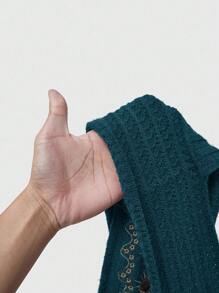 ROMWE Hippie Women's Floral Embroidery Halter Neck Knit Top - Blue - View 5