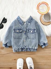 SHEIN Unisex Baby Boy Fuzzy Cardigan Jacket, Casual Cute Versatile Thermal Lined Blue Collar Outerwear For Autumn/Winter Fall - Multicolor - View 2