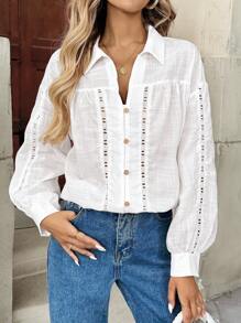 INAWLY Chemise d'été pour femmes en couleur unie avec couture en dentelle ajourée