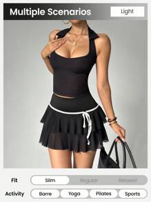 Dewbera Polo deportivo para mujer, cuello halter sexy, ropa de entrenamiento para tenis y golf, elástico y cómodo para deportes al aire libre, correr, yoga, tejido acanalado, top deportivo de moda