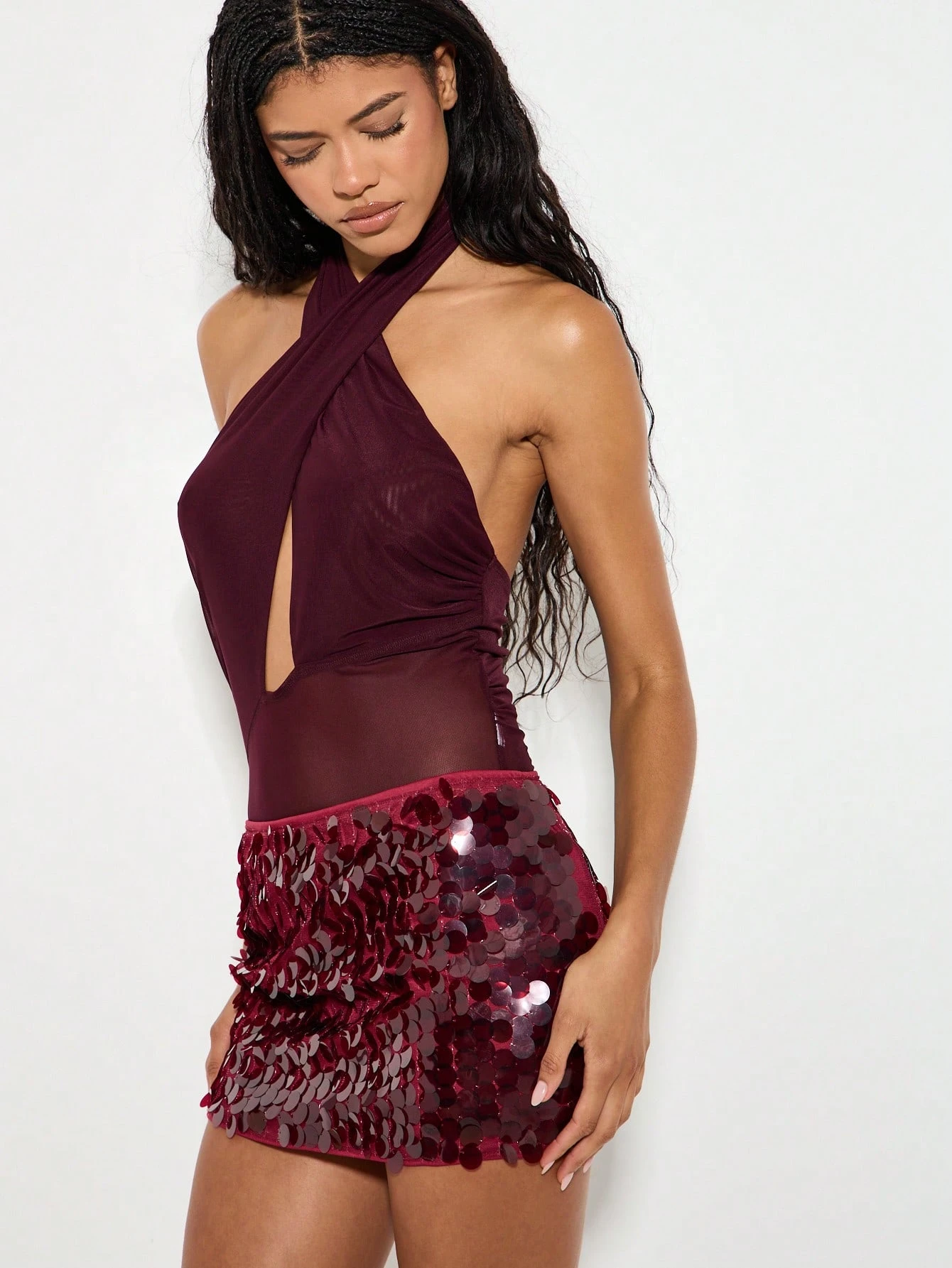 KIZN Sparkling Paillette Mini Skirt With Shimmering Disco Design