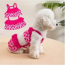 Conjunto de traje de baño para perro, ropa para perro, falda y traje de baño con estampado de leopardo rosa, bikini de verano transpirable y con estilo, accesorios de fotografía para mascotas, suministros para mascotas, adecuado para perros y gatos para nadar
