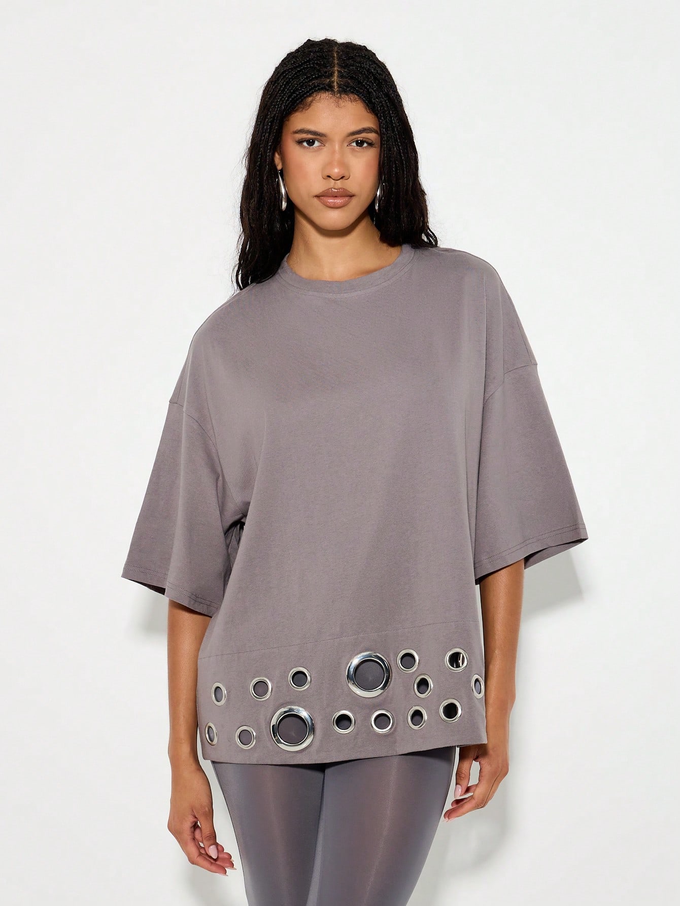 KIZN Oversized T-Shirt With Metal Eyelet Hem Detail