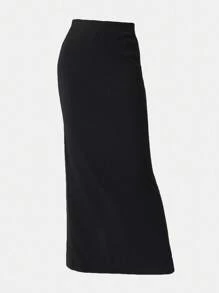 Girlism Teen Girls Casual Solid Color Straight Knit Black Skirt, Suitable For Autumn And Winter Fall