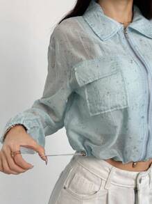 Feyla Veste utilitaire légère zippée avec rabat de poche, style décontracté chic de rue pour femmes. Idéale pour la rentrée, l'automne, le travail