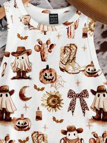 Attitoon EZwear Casual Minimalista Férias, Halloween Fantasma Fofo, Estilo Cowboy Ocidental, Festa, Volta às Aulas, Estilo Festival de Música Estampa Grafite Colorida Gola Redonda Regata Feminina Justa, Verão Adequado para Sair, Country, Streetwear, Blusas Lindas de Verão com Estampas