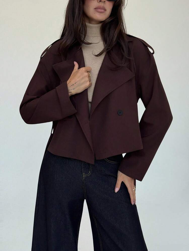 Aloruh 女士纯色短翻领长袖休闲百搭时尚风衣秋季女士秋季所有女士秋季女士秋季秋季女士秋季冬季女士冬季女士冬季夹克女士女士夹克别致秋季棕色风衣，焦糖色 - 咖啡棕 - 查看 1