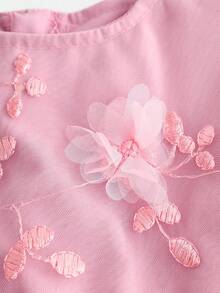 SHEIN 年轻女孩甜美花朵刺绣网眼拼布夏装 - 粉色 - 查看 3
