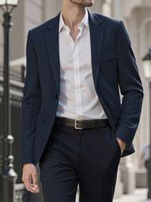 Calvornis 男士必备条纹休闲西装外套，街头时尚日报