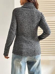 SHEIN 孕妇高领长袖休闲百搭哺乳上衣 - 灰色 - 查看 2