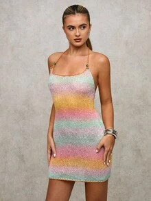 SHEIN BAE Váy yếm hở lưng màu ombre gợi cảm cho kỳ nghỉ thường ngày của phụ nữ - Nhiều màu - Xem 4