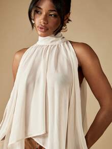 MISSGUIDED Áo cổ yếm thanh lịch, tay dài, buộc dây phía sau, áo cánh voan cao thấp, tiệc tối, tiệc cưới, khách dự tiệc, mùa hè, mùa xuân, mùa thu - trắng - Xem 4