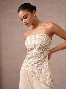 Lumalex 2件套深V领系带袖口长袖修身女式套装 - 白色 - 查看 4