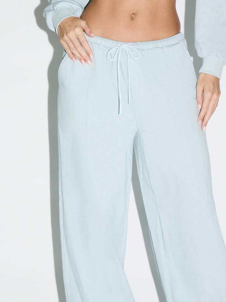 KIZN Wide Leg French Terry Palazzo Pants With Drawstring Waist