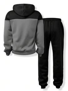 Manfinity Dauomo Men's Letter Print Long Sleeve Hoodie And Drawstring Waist Sweatpants Casual Suit , Fall Clothes - Multicolor - View 2