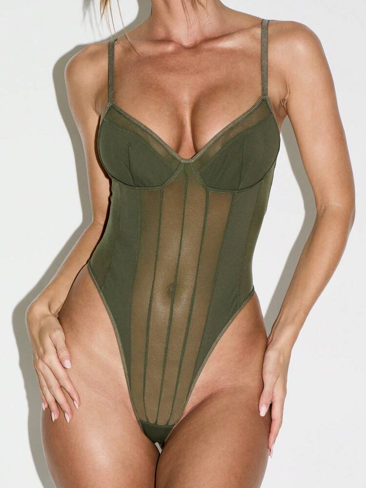 KIZN Corset Style Bodysuit With Mesh Panel And Underwire