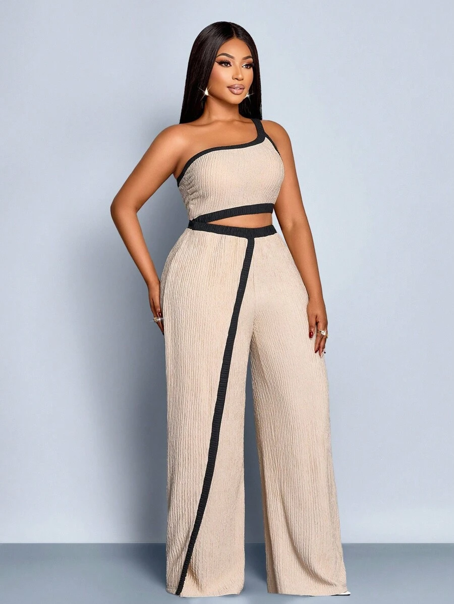 SOLERSUN Plus Size Women's Cutout Waist Sleeveless Wide Leg Jumpsuit - Apricot - View 1